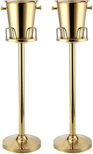 2 x Ice Bucket with Stand 5L Stainless Steel Wine Chiller Container with Carrying Handle for Home Bar Chilling Beer Champagne Party Cooler Standing Outdoor or Indoor Use,Gold