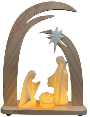 LED Weihnachtskrippe mit Licht skandinavisches Design 21 cm - Moderne Krippenbeleuchtung christliche Krippenfiguren Minimalistisch - Weihnachtsdeko Beleuchtet für innen Lichtobjekt batteriebetrieben
