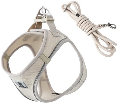 SMALL COMBINATION Dog Harness Leash Set for small medium dog Adjustable Reflective Puppy Cat Harness pet Vest Chihuahua Yorkies Outdoor Walkin (Beige, XXS)