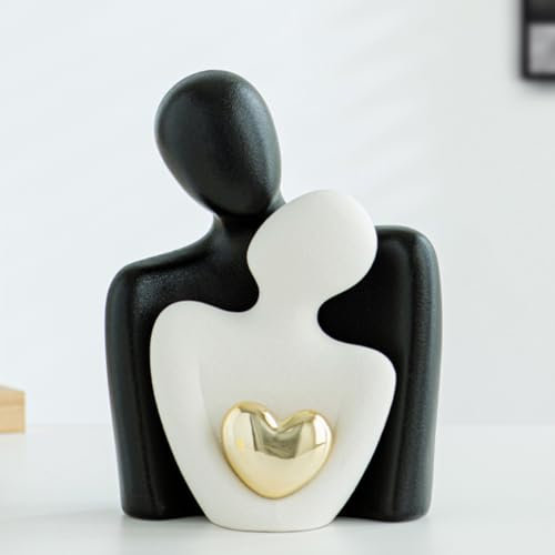 Mini statua di coppia, carino coppia che abbraccia statua,oggetti decorativi per mobili TV, soggiorni e camere da letto. Regali romantici per San Valentino, anniversario, compleanno. (Nero Bianco, M)