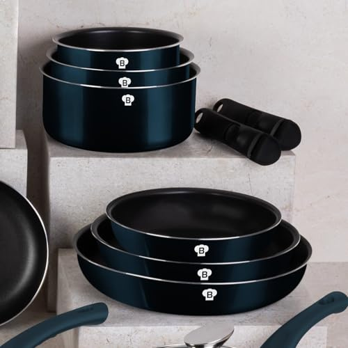 BLAUMANN For Your Home Aluminium Cookware Set - Space-Saving Induction Pots & Pans with Click-It Detachable Handle, Non-Stick Coating, Compatible with Gas, Halogen, Ceramic, & Electric Cooktops