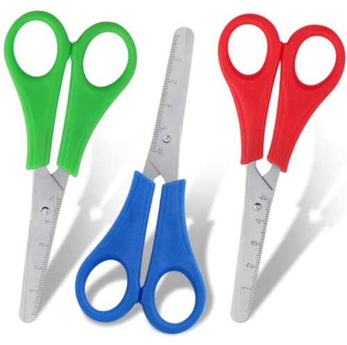 SWKJ 3 Pcs Kids Scissors with cm-Scale, Blunt Tip Children Safety Scissors for Kids, Small Safety Scissor for Scrapbooking Art DIY Craft
