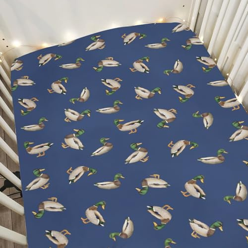 Wild Ducks Mallards Baby Crib Sheets for Boy Girl 52x28 Mallard Duck Lake Pond Soft Stretchy Fitted Crib Mattress Cover Vintage Duck Hunting Baby Sheet for Standard Crib and Toddler Bed Mattress