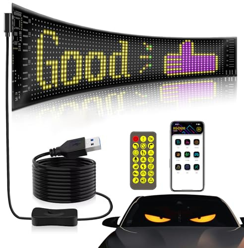 Programmable LED Scrolling Sign, 9.2x37.4cm Led Augen Programmierbares Laufschrift, Superhelle Werbeschilder, LED Anzeigetafel mit App Bluetooth Text Muster Animation für Party, Shop Dekor