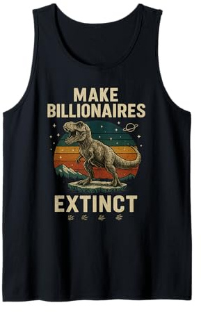 Make Billionaires Extinct Roaring Retro Sunset T-Rex Dino Tank Top
