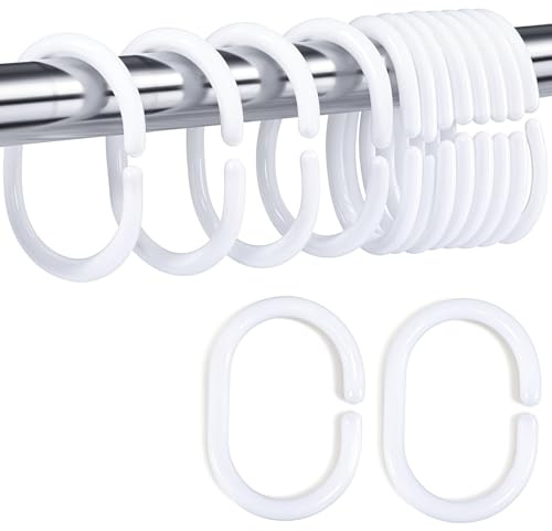 Lanjue 36 Packs Shower Curtain Rings, White Plastic C-Shaped Bath Drape Loop Rail Rings for Bathroom Window Rod