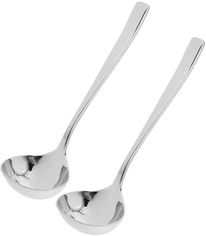 Holibanna 2pcs Soup Spoons Stainless Steel Sauce Ladle Gravy Boat Ladle Cooking Utensil for Kitchen Silver Handle Easy to Clean