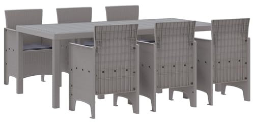 vidaXL Garden Dining Set - Grey Plastic, Outdoor 7-Piece, Seats 6 - Patio/Balcony UV