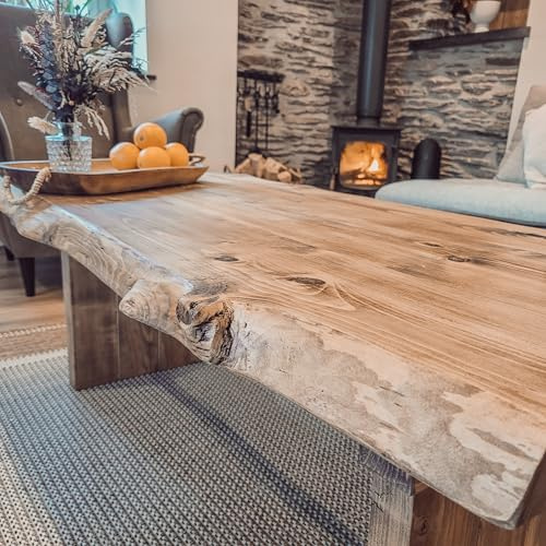 Tribe Joinery LINA Live Edge Coffee Table, Rustic Solid Wood, Natural Edge (L100xW40xH35cm)