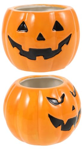 TOYANDONA 2 Stück Halloween Kürbis Blumentopf Keramik Sukkulenten Übertöpfe Tischdeko Garten Pflanzgefäß Wohnzimmer Zubehör