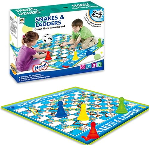 Snakes & Ladders Giant Floor Game - Large 92x70cm - Family Fun for 2-4 Players - Educational Board Game for Kids & Adults (2018-5)