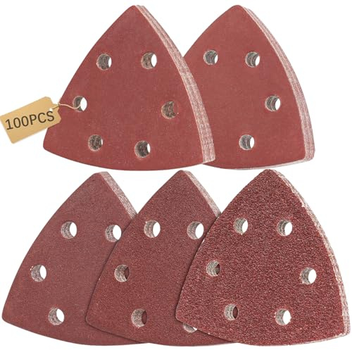 100 Stück Dreieck Schleifpapier Set – Schleifpapier 93x93x93mm für Deltaschleifer, Klett Schleifpapier Holz Metall, Mixpack 40/80/120/240/400 Körnungen – Passend für Bosch & Einhell Dreieckschleifer