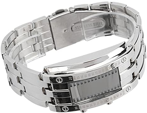 Men's LED Alloy Watch Binary Time Mode Display for Business, Electronics and Material (Men's silver)