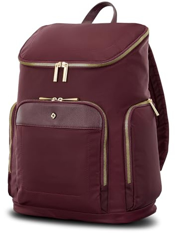 Samsonite Mobile Solutions 2 Deluxe Backpack, Laptop & Tablet Backpack with Padded Compartments, Front Zippered Pocket with Organizer, Water Bottle Pockets, StackIt™ Strap, Work & Travel Bag - Merlot