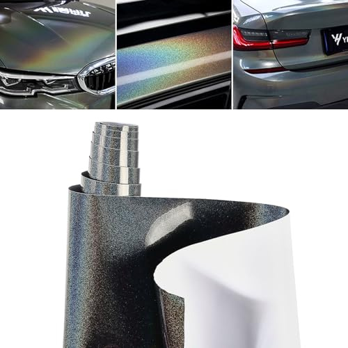Alvorox Car Wrapping Auto Folie, Glänzend, Holografisch, Glitzernd, grau, Wrapping Folie Auto für Autos innen außen, Fahrrad, Motorrad, Lackpflege, Aufkleberbogen (50 x 152 cm)