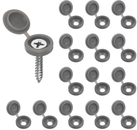 sourcing map 200pcs Plastic Hinged Screw Cover Caps 5.4mm / 0.21 Shutter Screw Caps Fold Snap Washer Covers for Windows Outside Railings Furniture, Gray