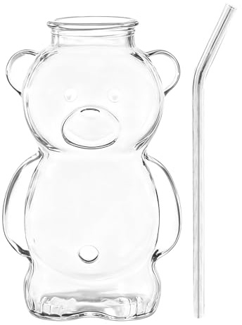 Generico Niedliche Tassen - Rosen Tassen | 320ml Gläser mit Deckeln, Lustige Trinkbecher Mit Strohhalm - Bär Kaffeegläser Heiße Teegläser Eiscreme Saft