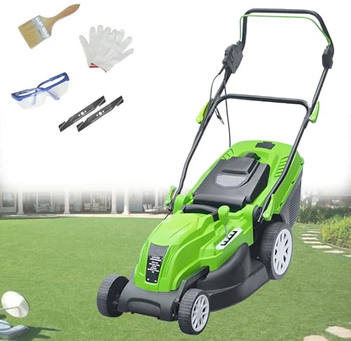 Elektrisk GräSklippare, Sladdansluten GräSklippare Med Uppsamlingskorg, 3 HöJdläGen, Handdriven GräSklippare Elektrisk VertikalskäRare FöR TräDgåRden 2700W/42CM-Cord25M