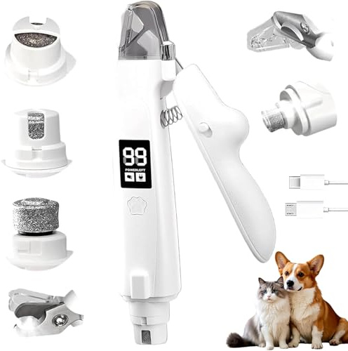 Yizemay 2 in 1 Lichtschere Hund, Krallenschere für Hunde mit Licht, Lichtschere Wiederaufladbare Nagelschere Trimmer Nagelfeile für Verschiedene Körpertypen Haustier
