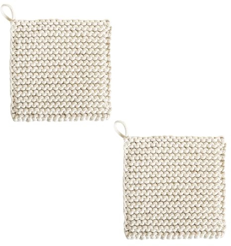 2 Stück 19x19 cm Gehäkelte Topflappen, Topflappen Für Die Küche | Mit Aufhängeschlaufe, Hitzebeständige Tischsets für Heiße Schüsseln, Teekannen, Töpfe Und Teller (2)
