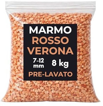 Clorophilla Marmo Rosso Verona Pre-Lavato 7-12 mm – Graniglia Decorativa Naturale per Vasi, Aiuole e Giardini – Pietre Decorative Rosse per Interni ed Esterni (ROSSO 8 KG)