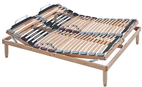 EvergreenWeb - Rete Matrimoniale 140x200 con Doghe in Legno, Alzata Manuale Unica ALZA Testa e Piedi Pieghevole Ortopedica Regolatori di Rigidità Gambe Incluse Gratis Base Letto da Incasso Rinforzata