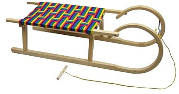 Hörnerrodel 100 cm mit Gurtsitz bunt - Holzschlitten aus massivem Buchenholz - Hörnerschlitten Rodelschlitten für 2 Personen mit Zugseil & Stahlkufen - robust & langlebig
