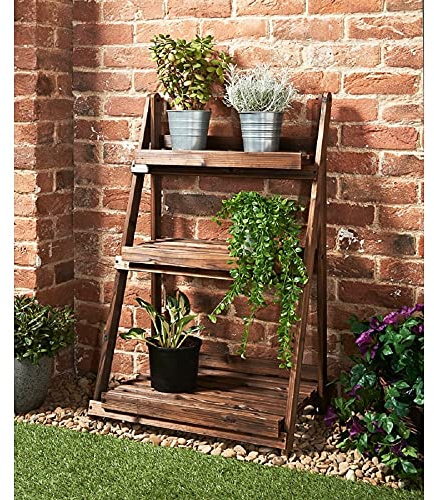 Mason & Jones Burntwood 3 Tier Garden Shelf/Flower & Plant Stand Garden Decor
