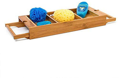 Decopatent® Universal verstellbare Badewannenablage von 53 -> 90 cm - Ausgestattet mit Buchhalter - Tablet-Halter - Bambus Holz