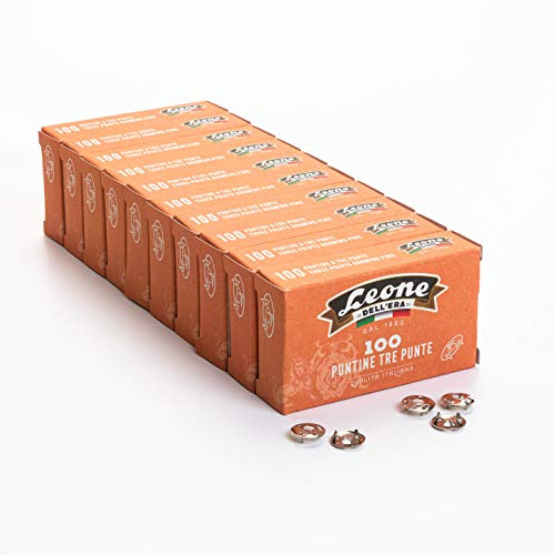 Puntine a tre punte in acciaio temprato nichelato Leone Dell'Era - diametro testa 12 mm, Stecca da 10 scatole da 100 pezzi (1.000 pezzi totali)