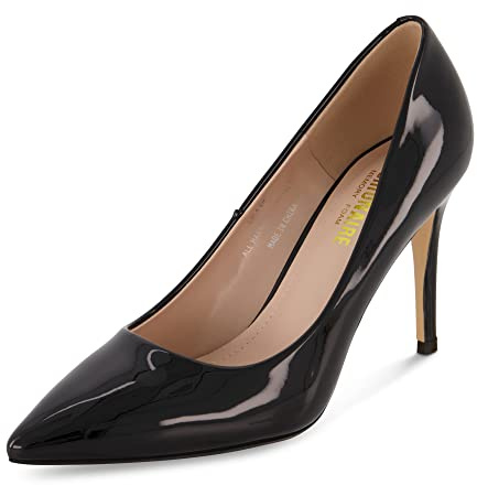 CUSHIONAIRE Women's Lola Dress Pump with +Comfort, Wide Widths Available, Black Patent 5.5
