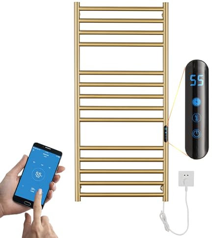 ESOP Badheizkörper Elektrisch Gold 162 W Handtuchheizkörper Elektrisch 110x52x12 cm Intelligente Konstante Temperatur Heizkörper Heizung Digitalanzeige Handtuchwärmer 304 Edelstahl Handtuchtrockner