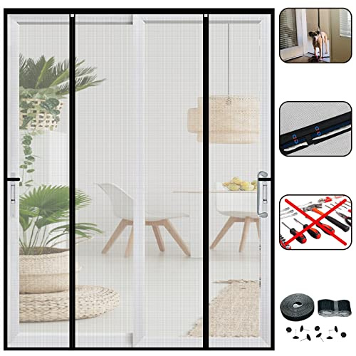 CHIYUNS Double Door Mesh Screen Magnetic Closure Heavy Duty for Sliding Door 72 x 96 Extra Long Magnet Bug Screens for French Doors, Self Closing Fiberglass Mosquito Net for Doorway, Keep Bugs Out