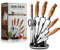 GOLTICH 7 PCs Kitchen Knife Set with Block and Sharpener - Ultra Sharp Stainless Steel Kitchen Knives with Acrylic 360 Degree Rotating Stand - Premium Quality Professional Knife Block Set with Knives