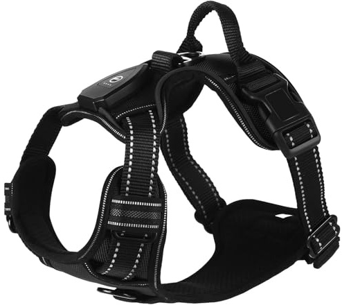 Lumineux Harnais Chien - Rechargeable Harnais Chien Anti Traction Harnais pour Chien avec LED à Changement de 3 Couleurs, Réfléchissant avec Attache Devant Harnais, Solide