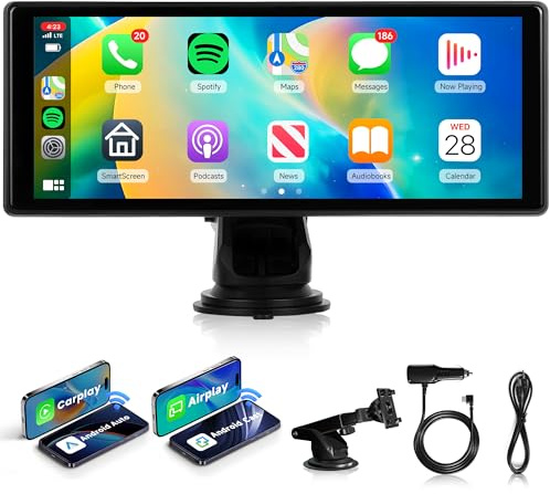 Rimoody Trådlös Carplay Bilradio med Android Auto & Airplay, 10,26 Zoll 2,5D Touchscreen Bluetooth/FM/GPS/TF/AUX/EQ/YouTube/Röstkontroll