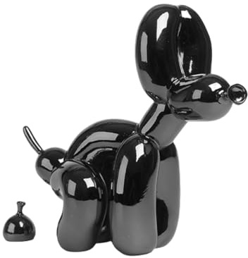 YOYUMI Scultura Cane Palloncino Cacca, decorazione resina, superficie riflettente a specchio, ideale per soggiorno, camera da letto, ufficio e negozio, 23 * 22 * 9,5 cm - vernice spray nera