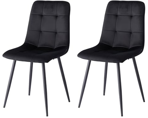 GrandCA HOME 2er-Set Esszimmerstühle, mit Samtgepolsterter Sitzfläche, Moderne Küchenstühle mit Metallbeinen, Schwarz-HL