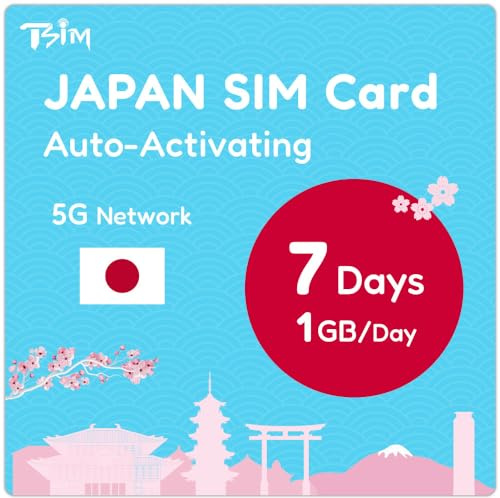 Tarjeta SIM Japón 7 días 1 GB/día | Activación automática | Red 5G con tethering/hotspot/internet compartido