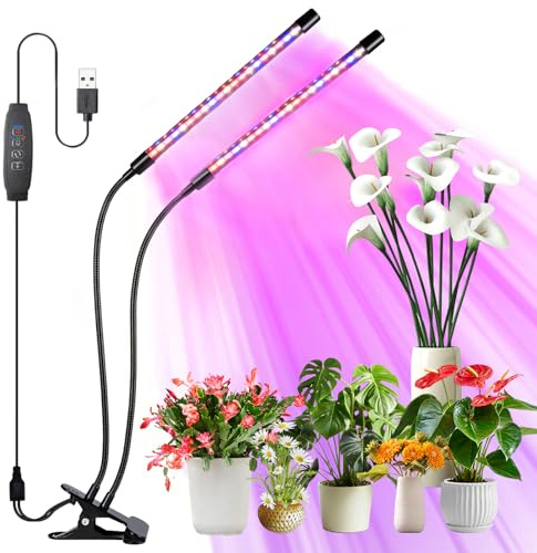 YAPJOY Grow Lights for Plants Indoor, Full Spectrum LED Plant Grow Light Strips, 2-Heads Growing Lamp with Clip, Auto On/Off Timing 3 9 12Hrs, LED Sunlike Grow Lamp for Hydroponics Succulent