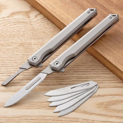 Joa Klappmesser Scharfes Outdoor Taschenmesser Edelstahl & titan, Multi EDC Skalpell Messer mit 2 auswechselbare Klingen Figur 60