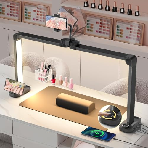 Adonafy Halvmånelampa för naglar: 34 nagellampa, halvmåne, bord med telefonhållare - 3 färglägen och 10 justerbara ljusstyrkenivåer för ögonfransar, tatuering (svart)