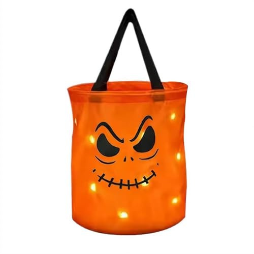 Sacchetti per dolcetto o scherzetto di Halloween che si illuminano per bambini, secchiello per caramelle a forma di zucca, cestini luminosi a LED, borsa riutilizzabile per bomboniere, Arancione, Stile