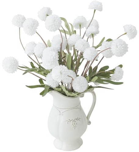 Floroom 6pcs White Faux Silk Mums Artificial Flowers, Bulk Fake Small Mini Chrysanthemums with Stems for DIY Wedding Centerpieces Floral Arrangements Vase Fillers Home Decorations