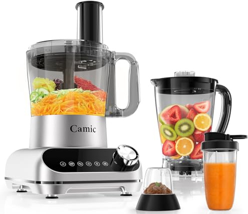 Camic Küchenmaschine 1500W Food Processor mit 2.5L Schüssel, mit 6 Programmen, Hacken, Schneiden, Mixen – Inkl. Zubehör, für die Küche zu Hause – Upgrade-Zubehör