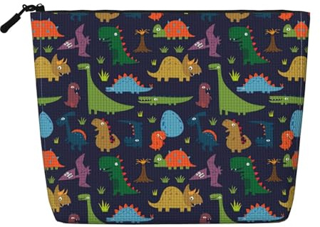 Dinosaur Palm Leaf Portable Cosmetics Case Fake Hemp, Large Makeup Bag Water Resistant Travel Toiletry Pouch