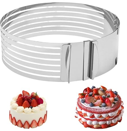 Odoukey Cake Cutter Ring 9-12inch Adjustable Stainless Steel Round DIY Layer Slicer Anti-Rust Washable Mousse Bread Crepe Cake Leveller