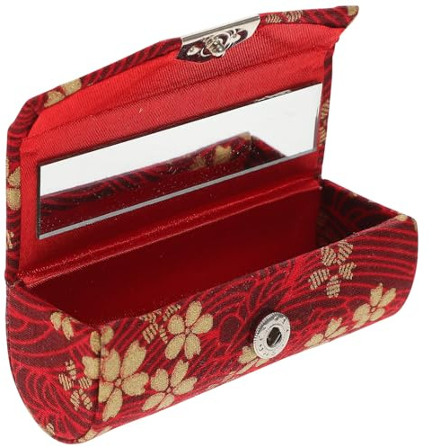 Estuche Japonés Lápiz Labial, Mini Organizador Portátil Rojo | Tela, Espejo, para Viaje y Uso Diario, Diseño Simple y Elegante, para Cosmético