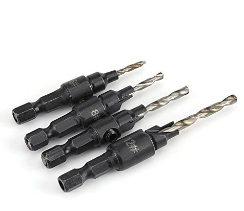 Generic Set di Punte da Trapano HSS con Codolo Esagonale da 1/4 di Pollice Utensile per la Lavorazione del Legno a Rapido con Manicotto Svasatore Regolabile per Legno e PVC 4 Pezzi