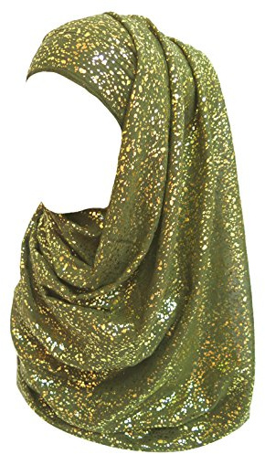 Lina & Lily Damen Hijab Muslimische Kopftuch Schal Turban mit Gold Glitzert Funkeln (Armeegrün)